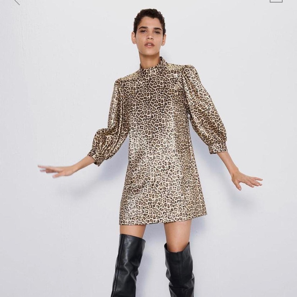 Zara Long Sleeve Shimmer Cheetah Print Dress